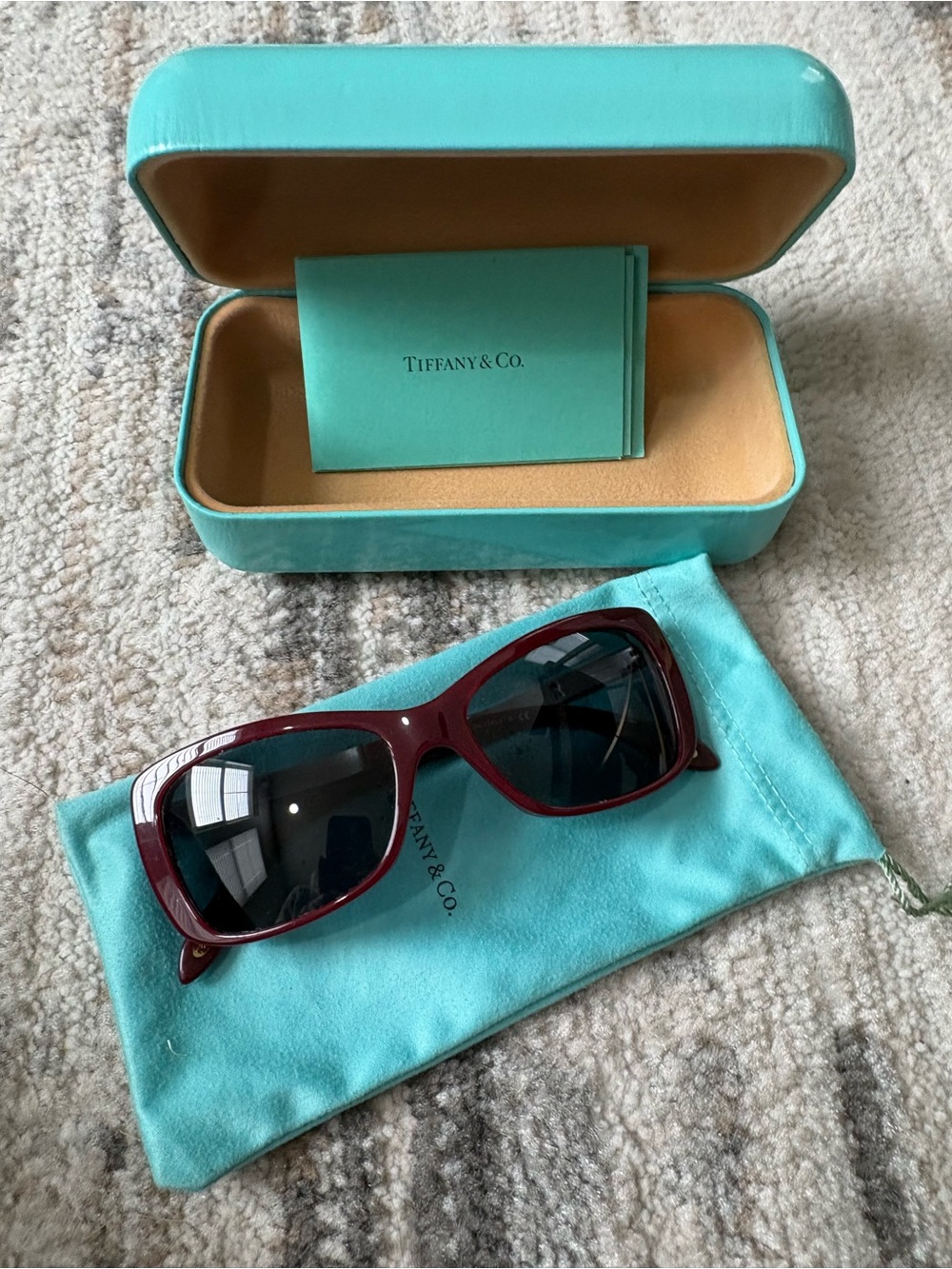 Tiffany & Co. Women's Deep Burgundy Sunglasses with Tiffany Pouch and Case